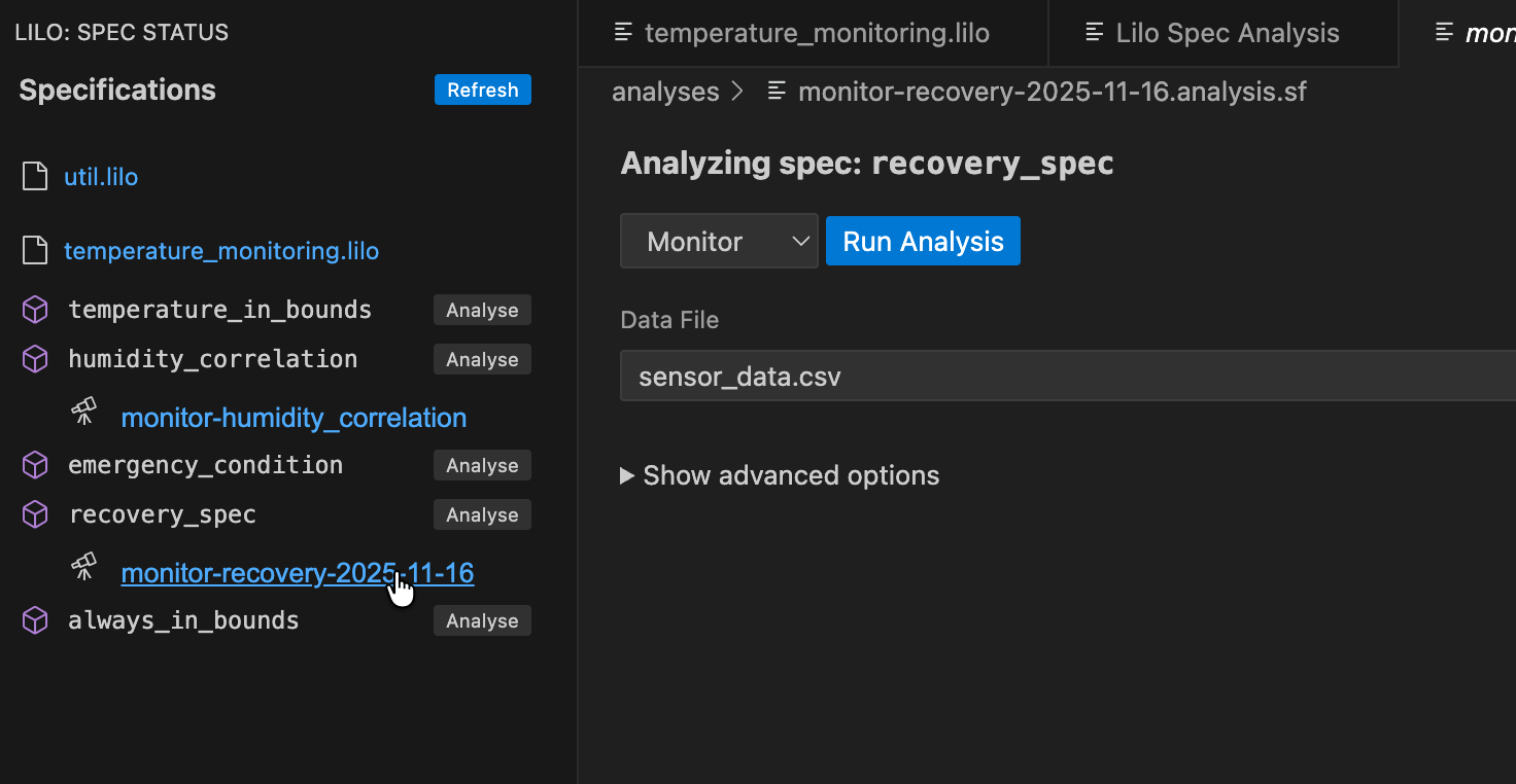 保存された解析を開く