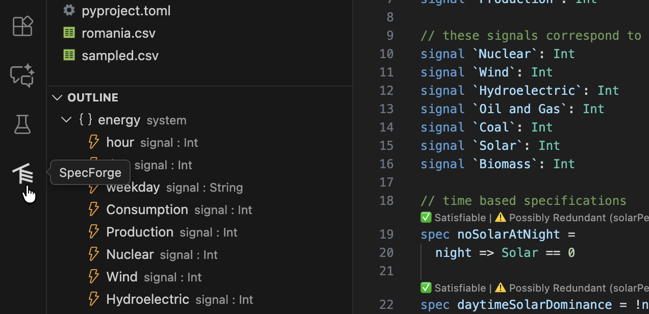 VSCode SpecForgeサイドバー